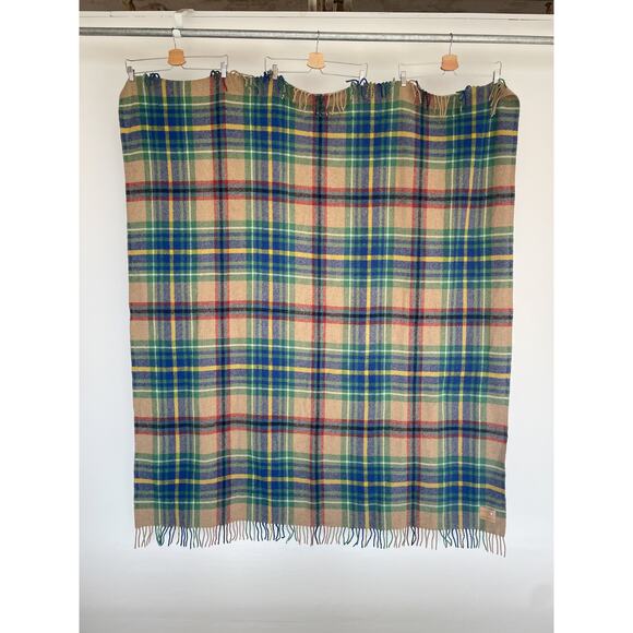 TETHEROW Plaid Wool Blanket Strathmore Woolen Company Scotland 57" x 67" Tassel - Picture 3 of 7